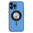 For iPhone 15 Pro Cloth Texture MagSafe Magnetic PU Phone Case(Light Blue) - 1