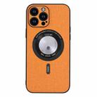 For iPhone 15 Pro Max Cloth Texture MagSafe Magnetic PU Phone Case(Orange) - 1