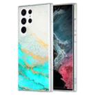 For Samsung Galaxy S22 Ultra 5G Dual-side IMD Marble Phone Case(White Green) - 1