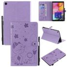 For Samsung Galaxy Tab A10.1 (2019) T510 Cat Bee Embossing Pattern Shockproof Table PC Protective Horizontal Flip Leather Case with Holder & Card Slots & Wallet & Pen Slot(Purple) - 1