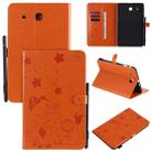 For Samsung Galaxy Tab E9.6 T560 Cat Bee Embossing Pattern Shockproof Table PC Protective Horizontal Flip Leather Case with Holder & Card Slots & Wallet & Pen Slot(Orange) - 1