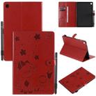 For Samsung Galaxy Tab S5e T720 / T725 Cat Bee Embossing Pattern Shockproof Table PC Protective Horizontal Flip Leather Case with Holder & Card Slots & Wallet & Pen Slot & Wake-up / Sleep Function(Red) - 1