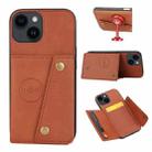 For iPhone 15 Double Buckle Card Slots PU+TPU Phone Case(Brown) - 1