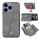 For iPhone 15 Pro Double Buckle Card Slots PU + TPU Phone Case(Grey) - 1