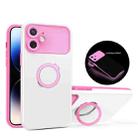 For iPhone 12 Luminous Series Ring Holder Phone Case(White + Pink) - 1