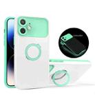 For iPhone 12 Luminous Series Ring Holder Phone Case(White + Lake Green) - 1