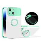 For iPhone 13 Luminous Series Ring Holder Phone Case(White + Lake Green) - 1