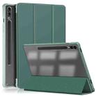 For Samsung Galaxy Tab S9+ Acrylic 3-folding Smart Leather Tablet Case(Deep Green) - 1