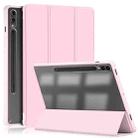 For Samsung Galaxy Tab S9+ Acrylic 3-folding Smart Leather Tablet Case(Pink) - 1