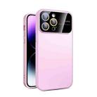 For iPhone 15 Pro Max Large Glass Window PC Phone Case with Integrated Lens Film(Pink) - 1