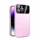 For iPhone 15 Pro Large Glass Window PC Phone Case with Integrated Lens Film(Pink) - 1