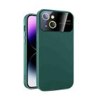 For iPhone 15 Plus Large Glass Window PC Phone Case with Integrated Lens Film(Green) - 1