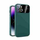 For iPhone 13 Large Glass Window PC Phone Case with Integrated Lens Film(Green) - 1