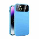 For iPhone 13 Large Glass Window PC Phone Case with Integrated Lens Film(Sky Blue) - 1