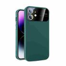 For iPhone 12 Large Glass Window PC Phone Case with Integrated Lens Film(Green) - 1