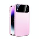For iPhone XR Large Glass Window PC Phone Case with Integrated Lens Film(Pink) - 1