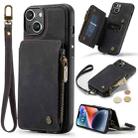 For iPhone 15 CaseMe C20 Multifunctional RFID Leather Phone Case(Black) - 1