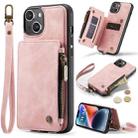 For iPhone 15 CaseMe C20 Multifunctional RFID Leather Phone Case(Pink) - 1