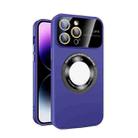 For iPhone 15 Pro Max Large Glass Window Magnetic Magsafe Phone Case with Lens Film(Dark Purple) - 1