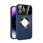 For iPhone 15 Pro Max Large Glass Window Magnetic Magsafe Phone Case with Lens Film(Royal Blue) - 1