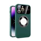 For iPhone 15 Pro Max Large Glass Window Magnetic Magsafe Phone Case with Lens Film(Green) - 1