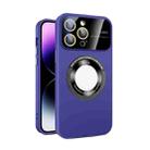 For iPhone 15 Pro Large Glass Window Magnetic Magsafe Phone Case with Lens Film(Dark Purple) - 1