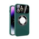 For iPhone 15 Pro Large Glass Window Magnetic Magsafe Phone Case with Lens Film(Green) - 1