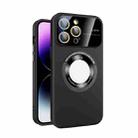 For iPhone 15 Pro Large Glass Window Magnetic Magsafe Phone Case with Lens Film(Black) - 1