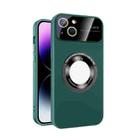 For iPhone 15 Plus Large Glass Window Magnetic Magsafe Phone Case with Lens Film(Green) - 1
