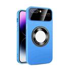 For iPhone 8 Plus/7 Plus Large Glass Window Magnetic Magsafe Phone Case with Lens Film(Sky Blue) - 1