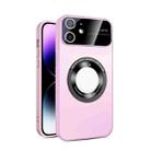 For iPhone 11 Large Glass Window Magnetic Magsafe Phone Case with Lens Film(Pink) - 1