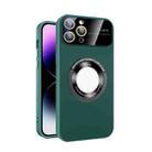 For iPhone 11 Pro Max Large Glass Window Magnetic Magsafe Phone Case with Lens Film(Green) - 1