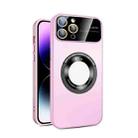 For iPhone 11 Pro Max Large Glass Window Magnetic Magsafe Phone Case with Lens Film(Pink) - 1