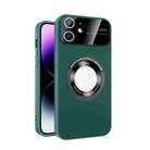 For iPhone 12 Large Glass Window Magnetic Magsafe Phone Case with Lens Film(Green) - 1