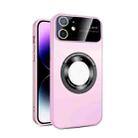 For iPhone 12 Large Glass Window Magnetic Magsafe Phone Case with Lens Film(Pink) - 1