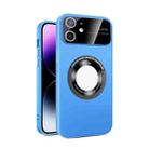 For iPhone 12 Large Glass Window Magnetic Magsafe Phone Case with Lens Film(Sky Blue) - 1