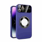 For iPhone 12 Pro Large Glass Window Magnetic Magsafe Phone Case with Lens Film(Dark Purple) - 1