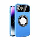 For iPhone 12 Pro Large Glass Window Magnetic Magsafe Phone Case with Lens Film(Sky Blue) - 1