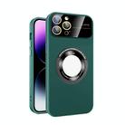 For iPhone 12 Pro Max Large Glass Window Magnetic Magsafe Phone Case with Lens Film(Green) - 1