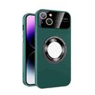 For iPhone 13 Large Glass Window Magnetic Magsafe Phone Case with Lens Film(Green) - 1