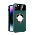 For iPhone 14 Large Glass Window Magnetic Magsafe Phone Case with Lens Film(Green) - 1