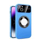 For iPhone 14 Plus Large Glass Window Magnetic Magsafe Phone Case with Lens Film(Sky Blue) - 1