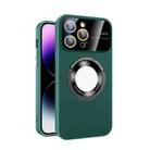 For iPhone 14 Pro Large Glass Window Magnetic Magsafe Phone Case with Lens Film(Green) - 1