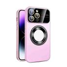 For iPhone 14 Pro Large Glass Window Magnetic Magsafe Phone Case with Lens Film(Pink) - 1