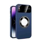 For iPhone XS Large Glass Window Magnetic Magsafe Phone Case with Lens Film(Royal Blue) - 1