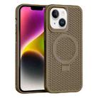 For iPhone 15 Plus Skin Feel PC+TPU Cooling Magnetic Magsafe Phone Case with Stand(Brown) - 1