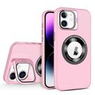 For iPhone 12 Skin Feel Magnifier MagSafe Lens Holder Phone Case(Pink) - 1