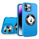 For iPhone 11 Pro Max Skin Feel Magnifier MagSafe Lens Holder Phone Case(Light Blue) - 1