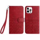 For iPhone 15 Pro Max Rhombic Texture Leather Phone Case with Lanyard(Red) - 1