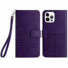 For iPhone 15 Pro Max Rhombic Texture Leather Phone Case with Lanyard(Purple) - 1